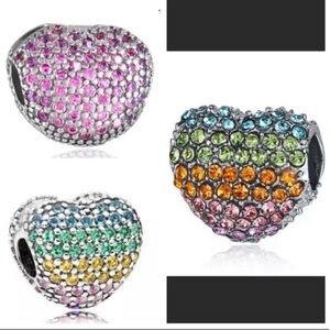 3 Pave My Sweatheart Heart Charm Bead Bundle Set